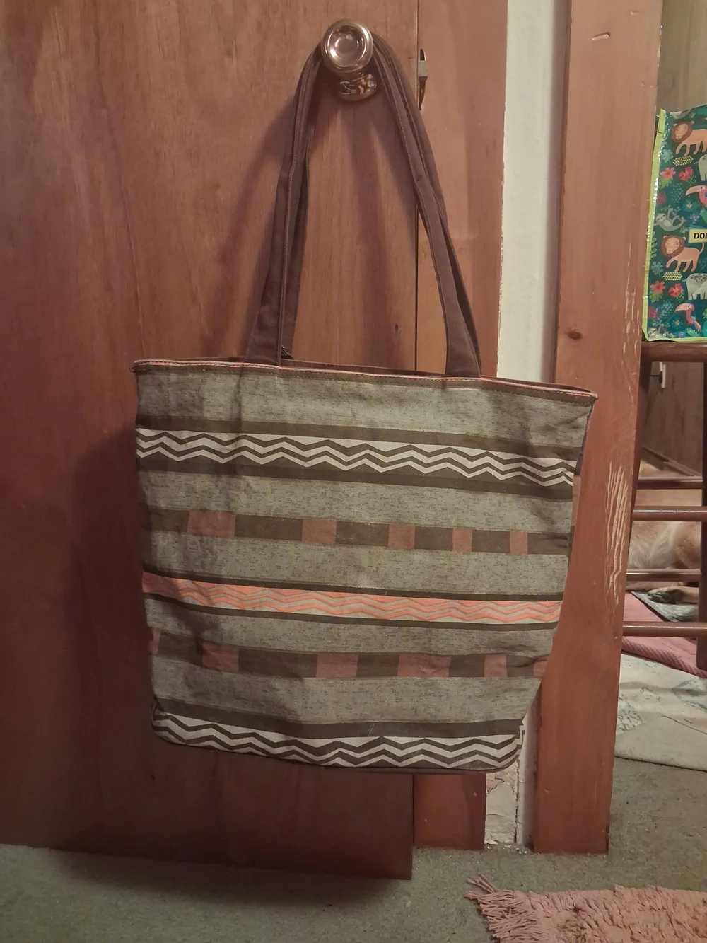 Laurel Burch Multicolor Horse Parade Canvas Tote — Orange, Brown, Green